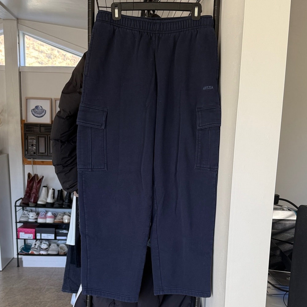 Aritzia Navy Cargo Straight Leg Sweatpants